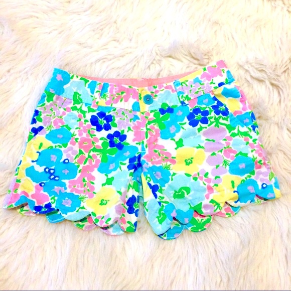 Lilly Pulitzer Spring Fling Buttercup Pastel Floral Scalloped Shorts Size 00 28W - Picture 3 of 14